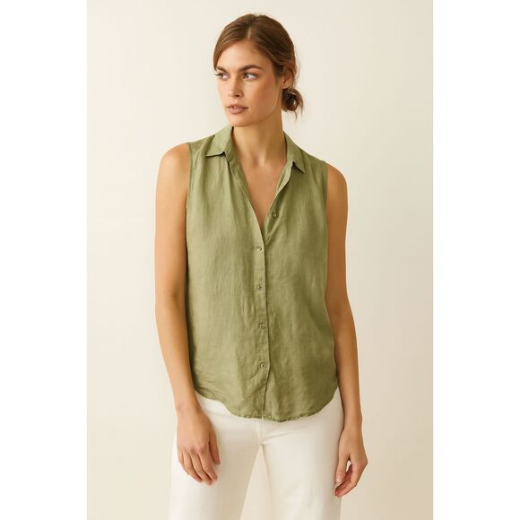 EQUIPMENT Femme Green Stripe Sleeveless Button Back Tank Top  Woman's Size Large - Picture 1 of 10